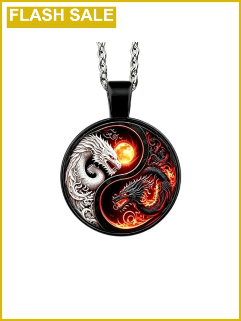 Yin Yang Dragon Pendant Necklace Alloy Link Chain Lobster Clasp Men's Jewelry